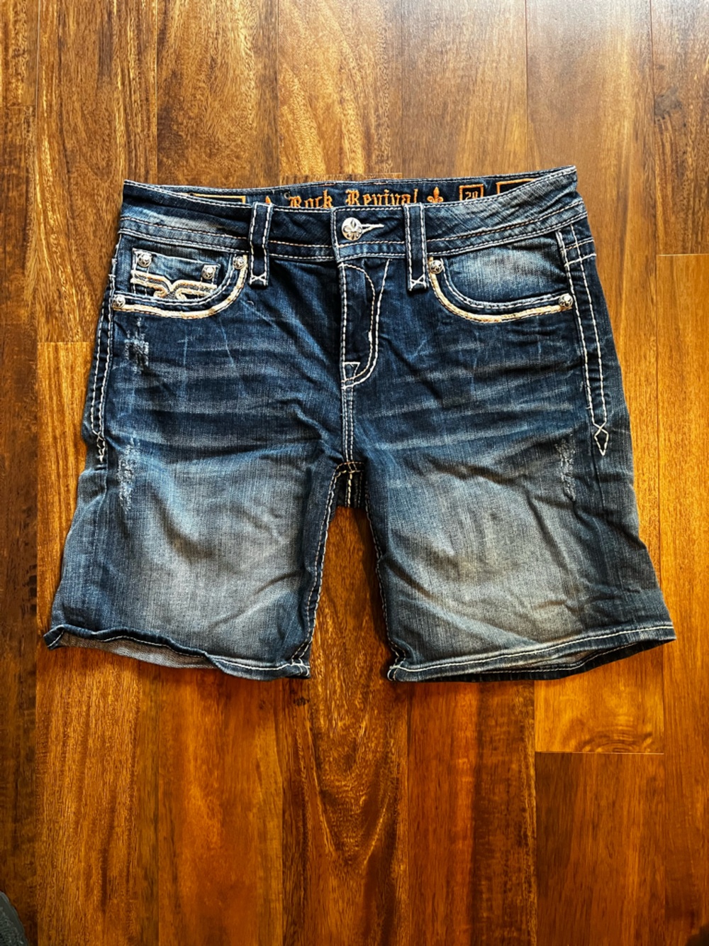 Rock Revival Dark Blue Distressed Denim Jean Shorts